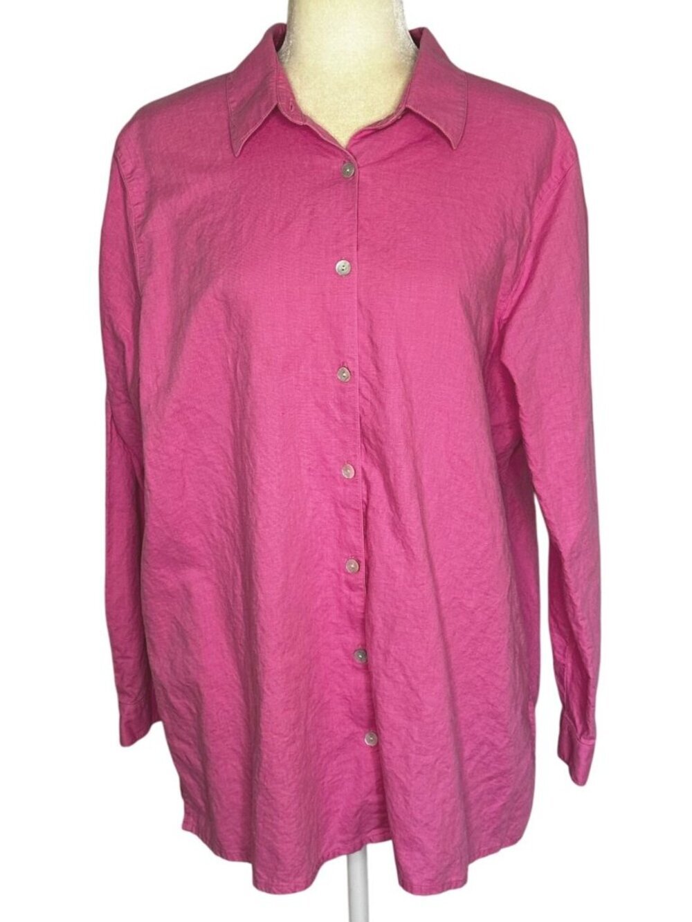 Pink Linen Cotton Blend Oversized Button Front Shirt Blouse Plus Size 1X